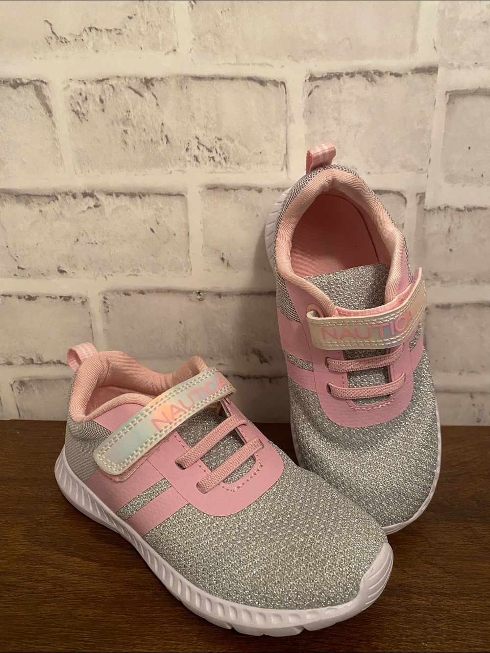 Nautica Kids Pink and Silver Sparkle Hook-and-Loop Sneakers